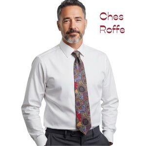 Chez Roffe Red Blue Gold Abstract Silk Necktie